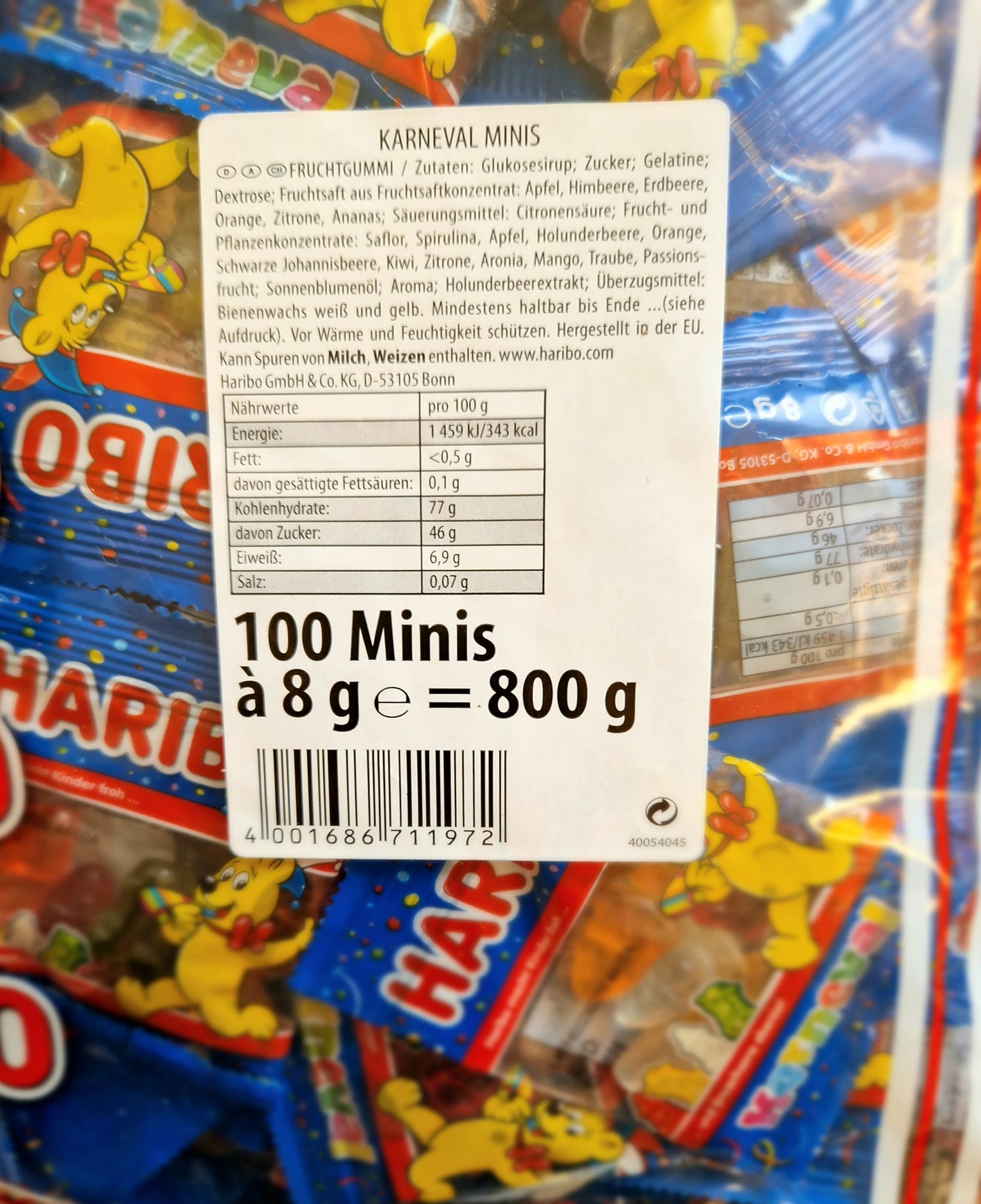 Haribo Karneval Minis 100 Beutel 800g