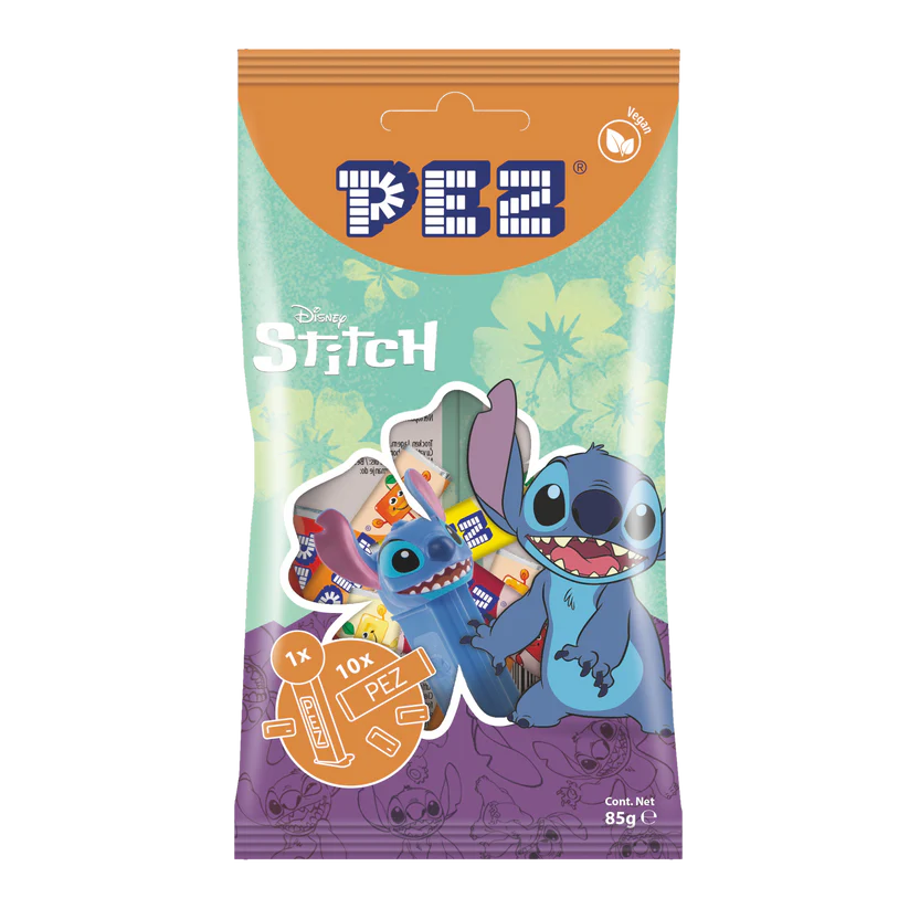 PEZ Spender Stitch & 10 PEZ Frucht Bonbons 85g im Beutel