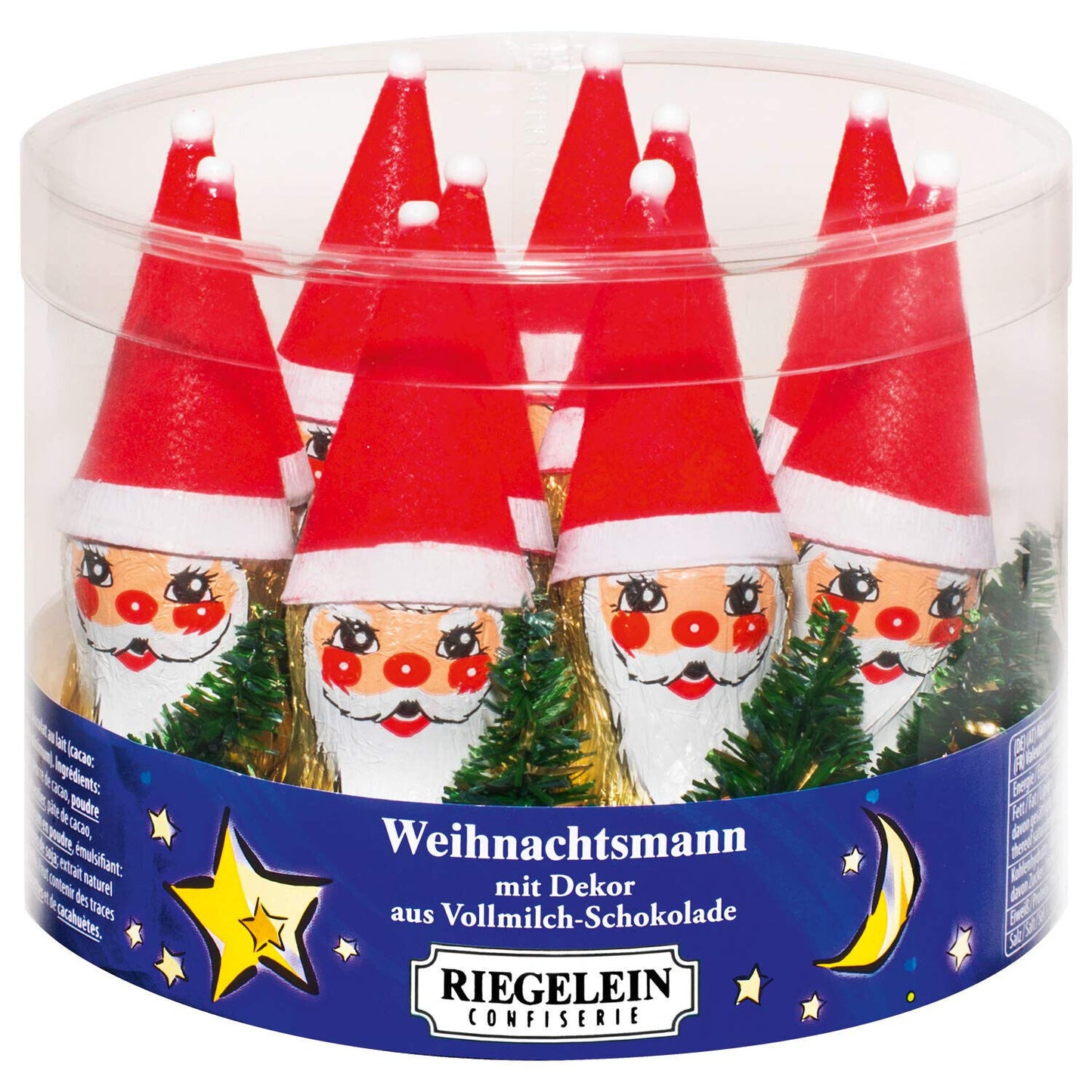 Riegelein Weihnachtmänner mit Hut-Hohlfigur -Schokolade - 10x14g